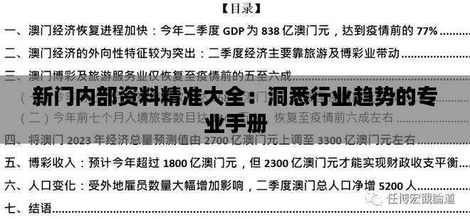 新门内部资料精准大全:洞悉行业趋势的专业手册
