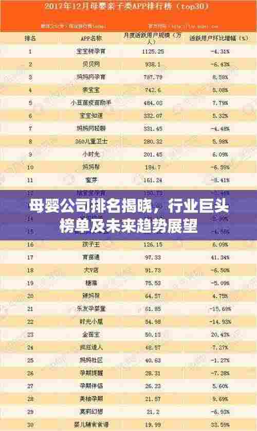 母婴公司排名揭晓,行业巨头榜单及未来趋势展望