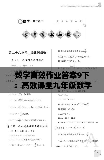 数学高效作业答案9下：高效课堂九年级数学答案人教版 