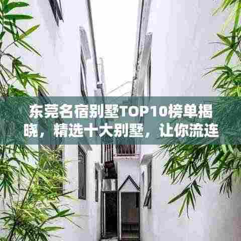 东莞名宿别墅TOP10榜单揭晓,精选十大别墅,让你流连忘返!