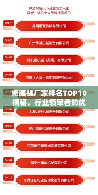 覆膜机厂家排名TOP10揭秘，行业领军者的优势与深度解析