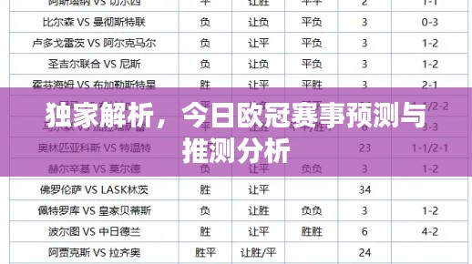 独家解析,今日欧冠赛事预测与推测分析